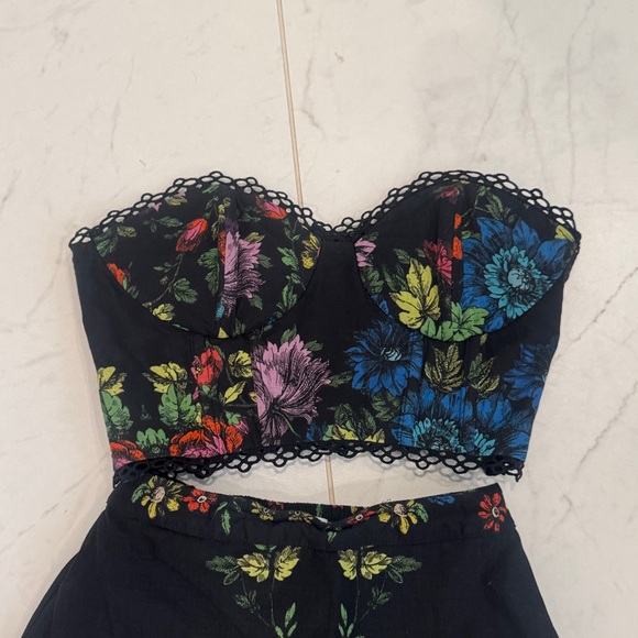 Charo Ruiz Black Floral Bustier (small)  and Matching Skirt (xs). - Picture 3 of 8